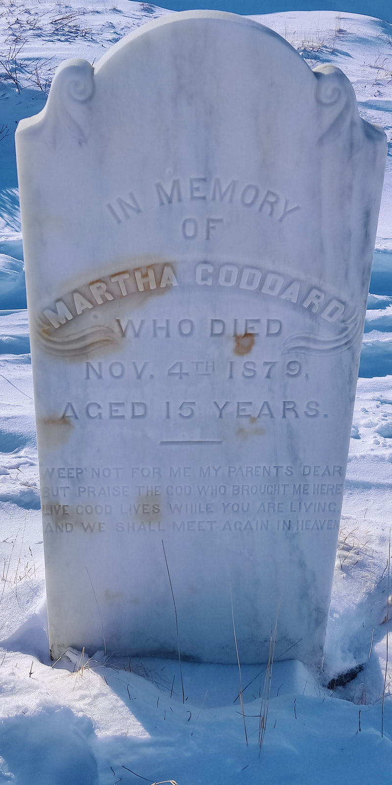 En mémoire à Martha Goddard décédé le 4 novembre 1879 à l'âge de 15 ans)
